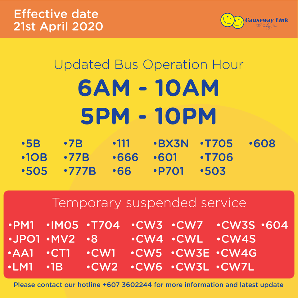 Operating status of Causeway Link bus services from 21 April 2020